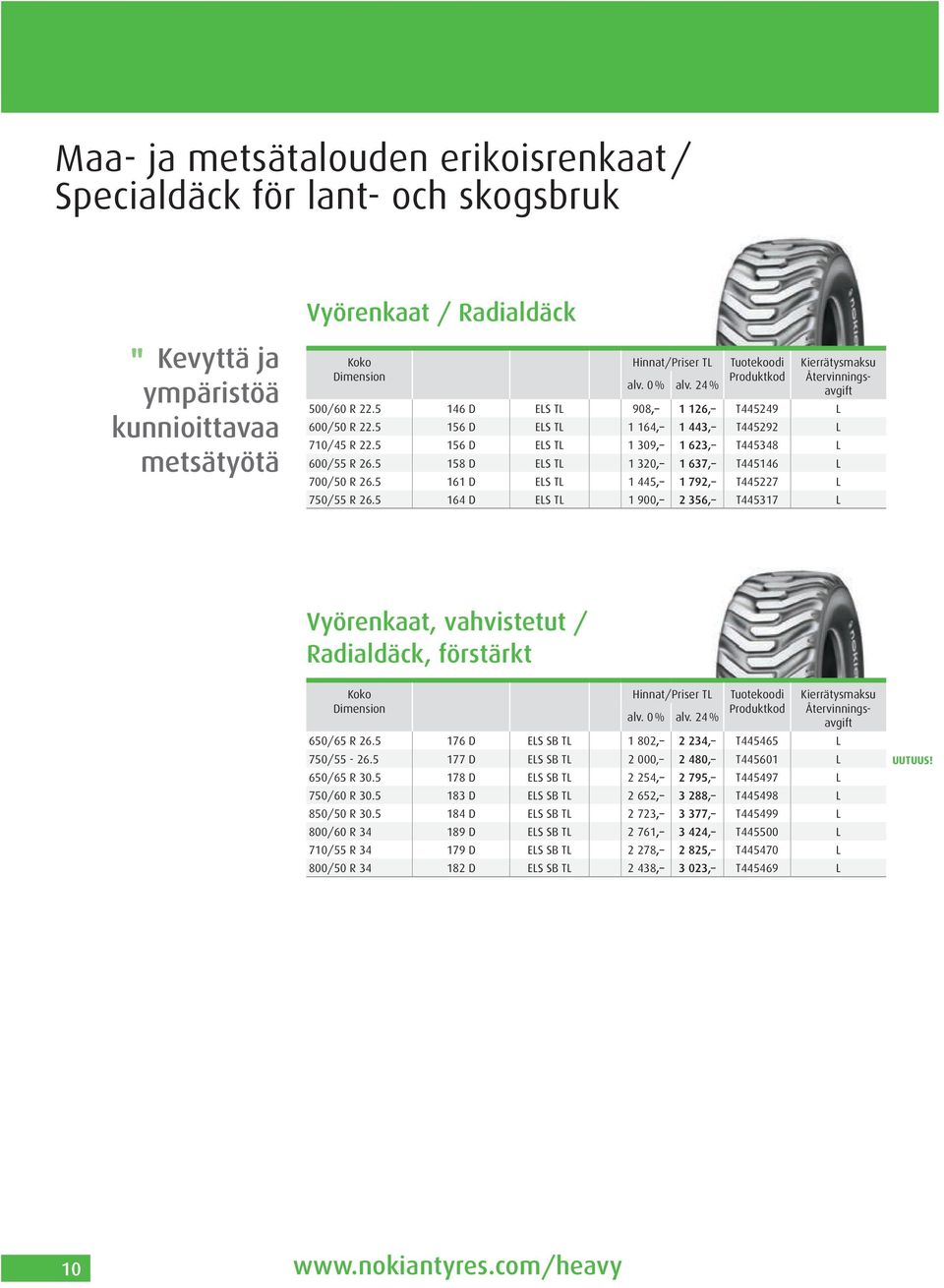 5 158 D ELS TL 1 320, 1 637, T445146 L 700/50 R 26.5 161 D ELS TL 1 445, 1 792, T445227 L 750/55 R 26.