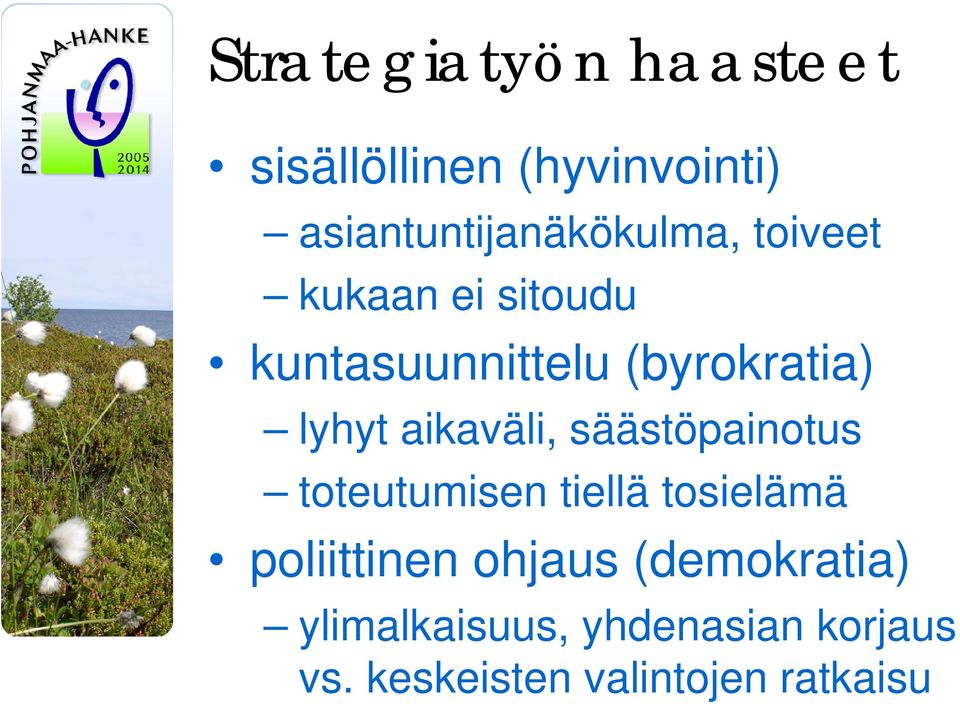 (byrokratia) lyhyt aikaväli, säästöpainotus toteutumisen tiellä