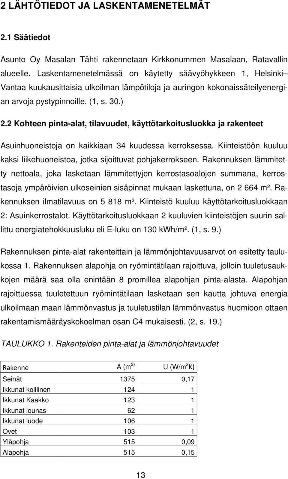 2 Kohteen pinta-alat, tilavuudet, käyttötarkoitusluokka ja rakenteet Asuinhuoneistoja on kaikkiaan 34 kuudessa kerroksessa.