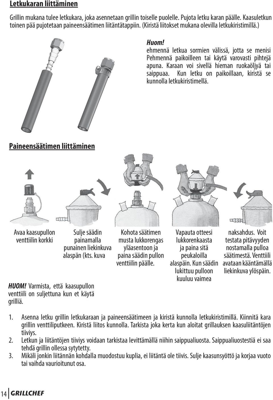 Karaan voi sivellä hieman ruokaöljyä tai saippuaa. Kun letku on paikoillaan, kiristä se kunnolla letkukiristimellä.