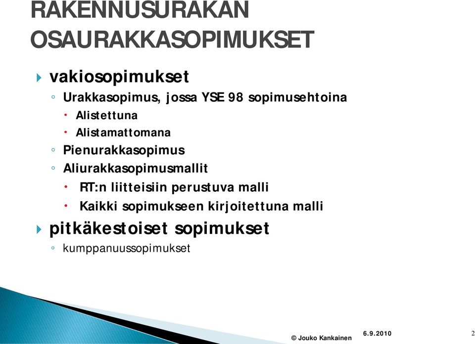 Aliurakkasopimusmallit RT:n liitteisiin perustuva malli Kaikki