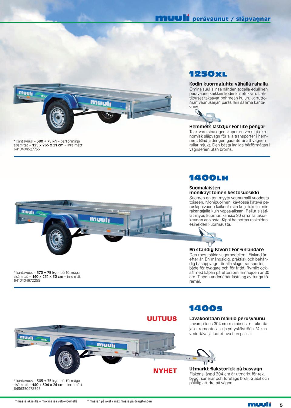 * kantavuus 590 + 75 kg bärförmåga sisämitat 125 x 265 x 21 cm inre mått 6410404527753 Hemmets lastdjur för lite pengar Tack vare sina egenskaper en verkligt ekonomisk släpvagn för alla transporter i
