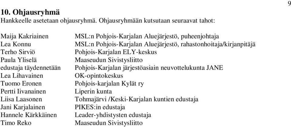 Liisa Laasonen Jani Karjalainen Hannele Kärkkäinen Timo Reko MSL:n Pohjois-Karjalan Aluejärjestö, puheenjohtaja MSL:n Pohjois-Karjalan Aluejärjestö,