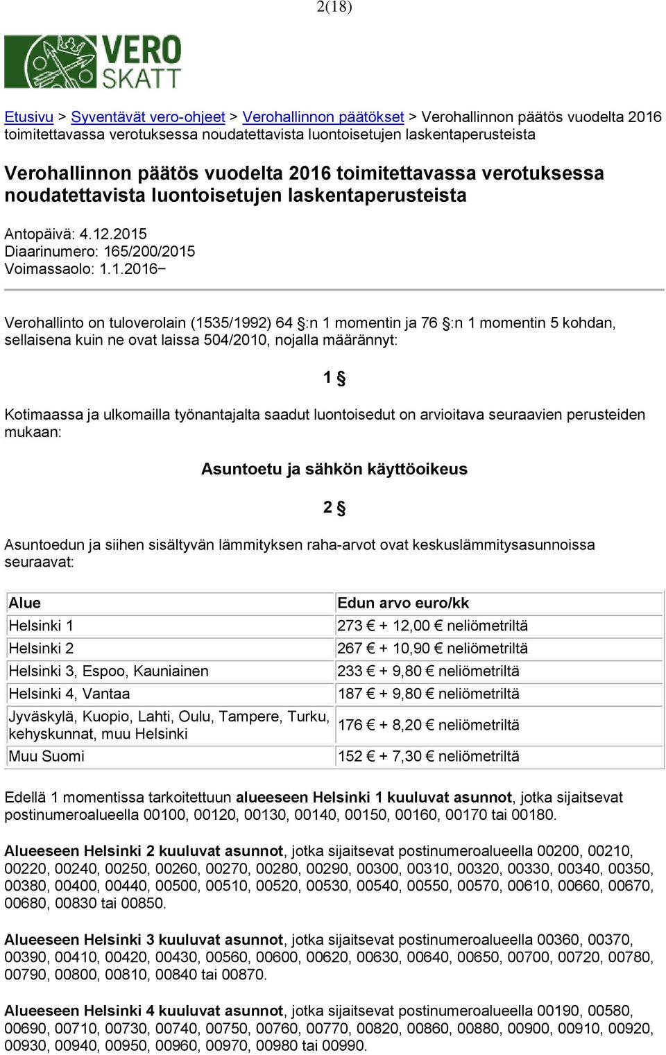 toimitettavassa verotuksessa noudatettavista luontoisetujen laskentaperusteista Antopäivä: 4.12