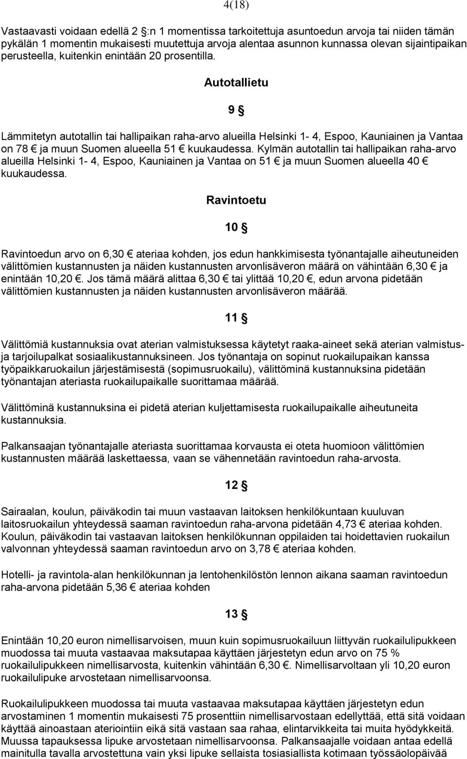 Autotallietu 9 Lämmitetyn autotallin tai hallipaikan raha-arvo alueilla Helsinki 1-4, Espoo, Kauniainen ja Vantaa on 78 ja muun Suomen alueella 51 kuukaudessa.