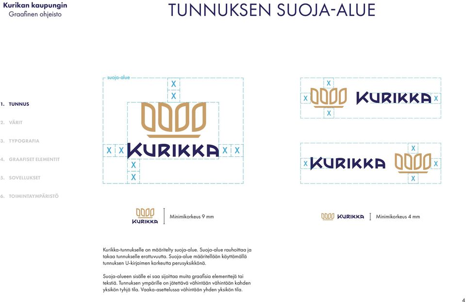 Suoja-alue määritellään käyttämällä tunnuksen U-kirjaimen korkeutta perusyksikkönä.