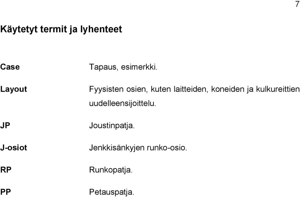 Fyysisten osien, kuten laitteiden, koneiden ja