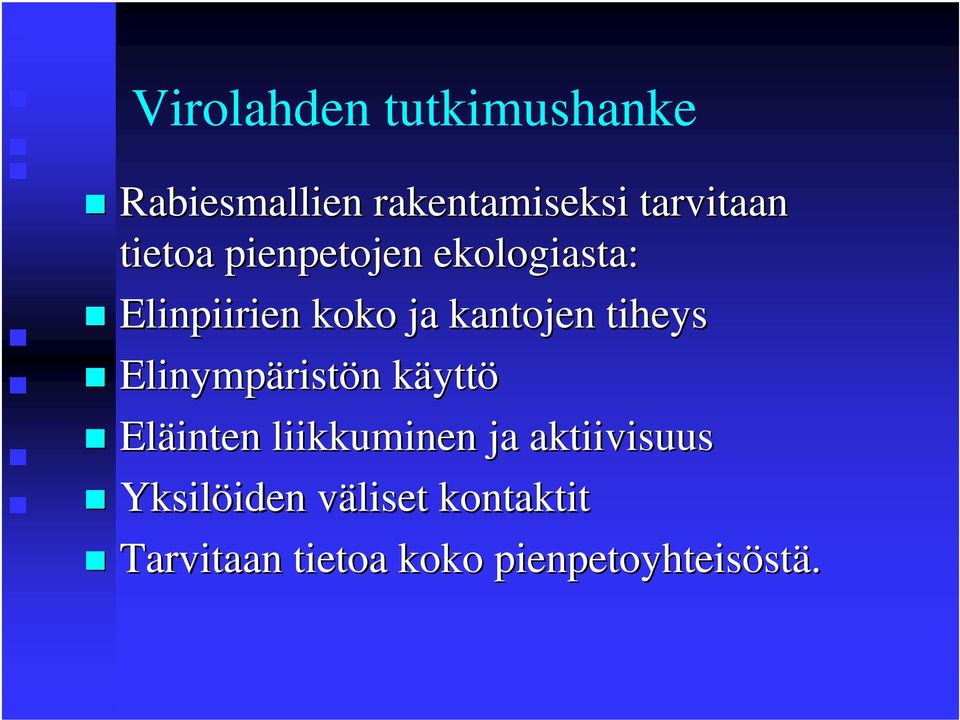 tiheys Elinympäristön käyttö Eläinten liikkuminen ja aktiivisuus
