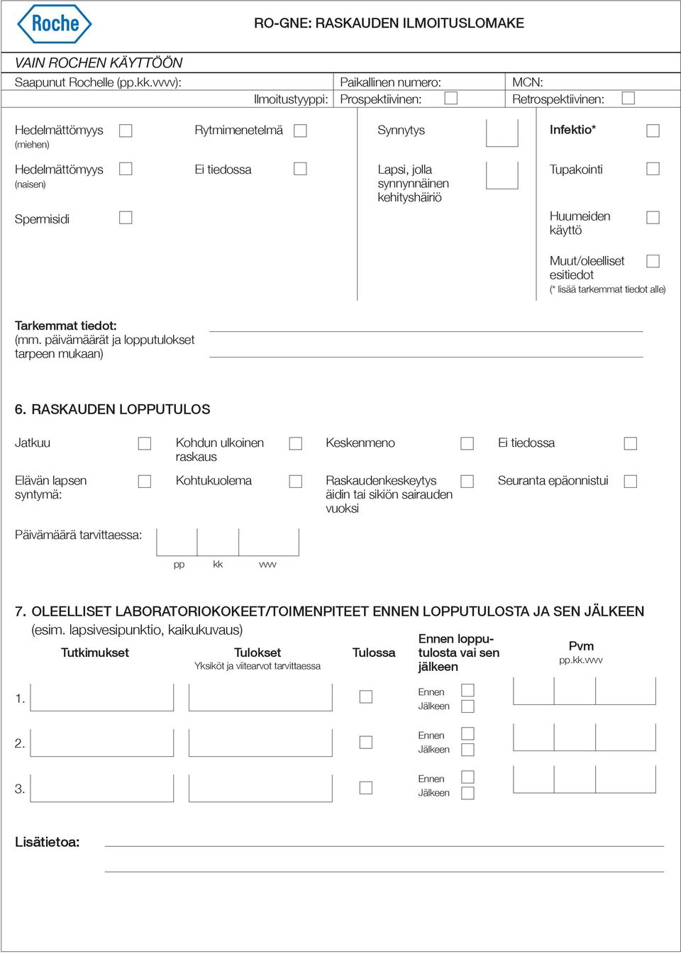 RASKAUDEN LOPPUTULOS Jatkuu Kohdun ulkoinen raskaus Keskenmeno Ei tiedossa Elävän lapsen syntymä: Kohtukuolema Raskaudenkeskeytys äidin tai sikiön sairauden vuoksi Seuranta epäonnistui