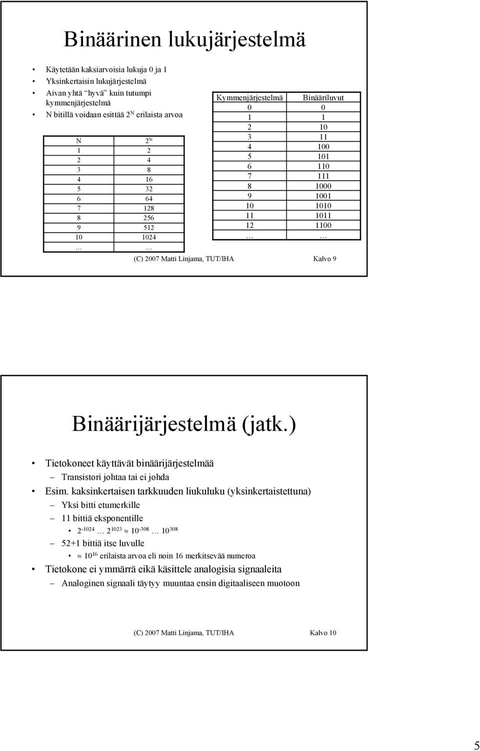 ) Tietokoneet käyttävät binäärijärjestelmää Transistori johtaa tai ei johda Esim.