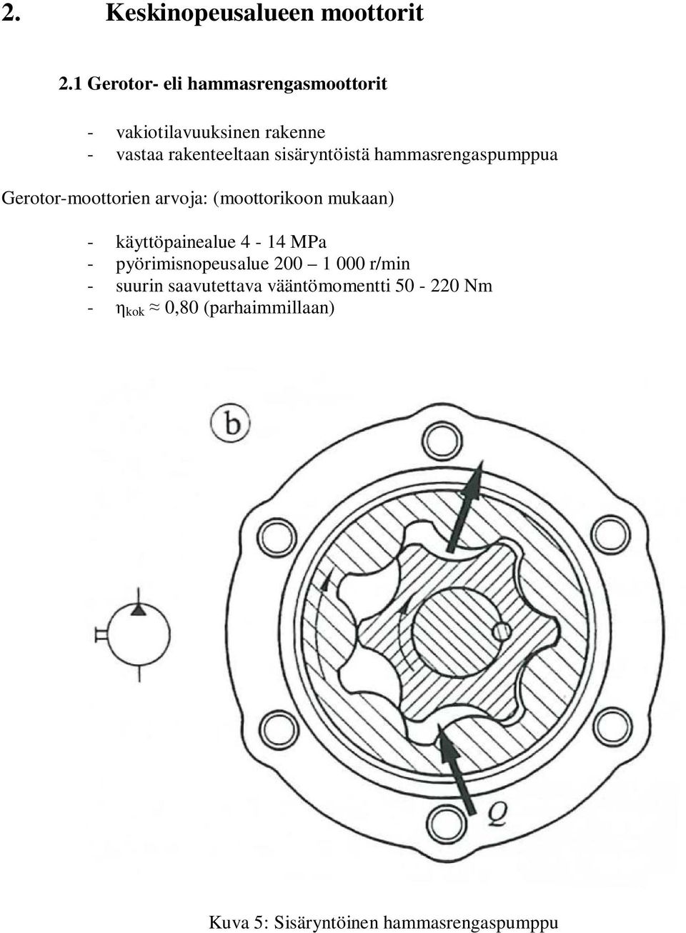 hammasrengaspumppua Gerotor-moottorien arvoja: (moottorikoon mukaan) - käyttöpainealue