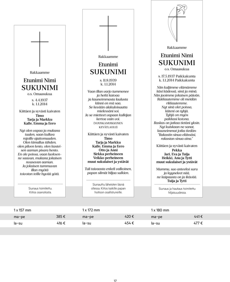 Ja jokaisen tummuvan illan myötä toivotan teille hyvää yötä. Siunaus toimitettu. Kiitos osanotosta. Etunimi s. 11