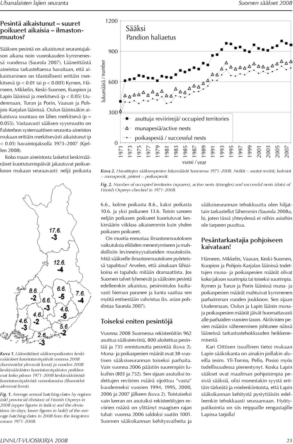 001) Kymen, Hämeen, Mikkelin, Keski-Suomen, Kuopion ja Lapin läänissä ja merkitsevä (p < 0.05) Uudenmaan, Turun ja Porin, Vaasan ja Pohjois-Karjalan läänissä.