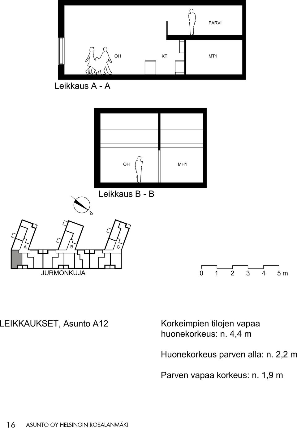 4,4 m Huonekorkeus parven alla: n.