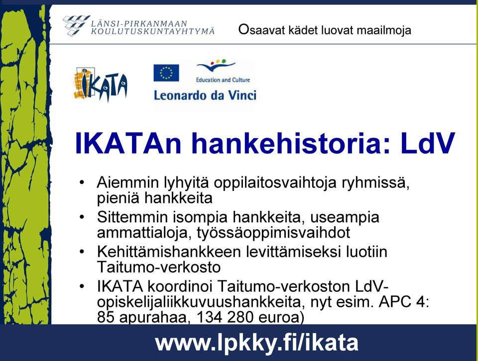 Kehittämishankkeen levittämiseksi luotiin Taitumo-verkosto IKATA koordinoi