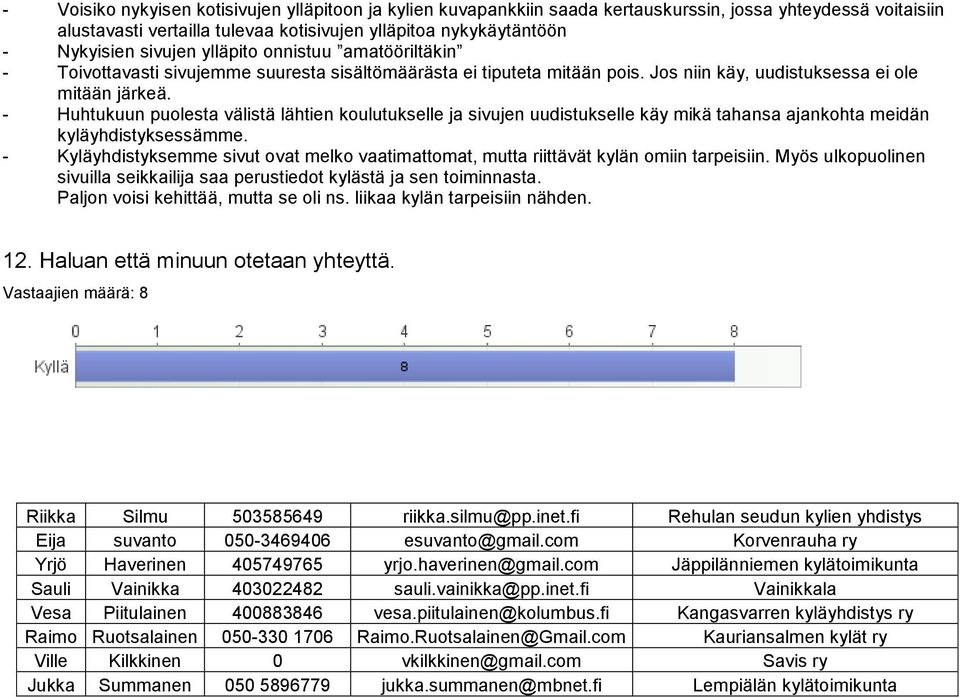 - Huhtukuun puolesta välistä lähtien koulutukselle ja sivujen uudistukselle käy mikä tahansa ajankohta meidän kyläyhdistyksessämme.