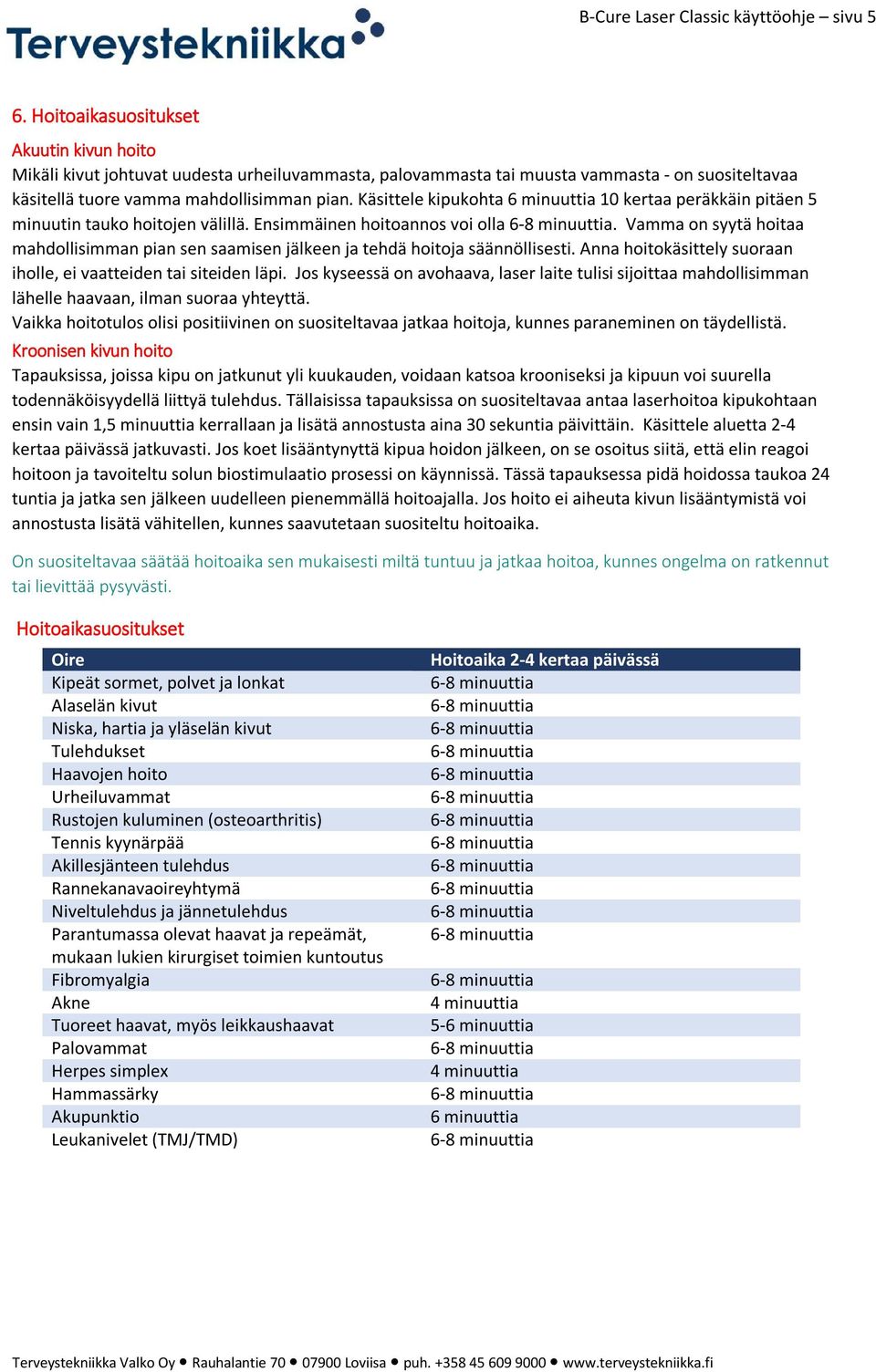 Käsittele kipukohta 6 minuuttia 10 kertaa peräkkäin pitäen 5 minuutin tauko hoitojen välillä. Ensimmäinen hoitoannos voi olla.