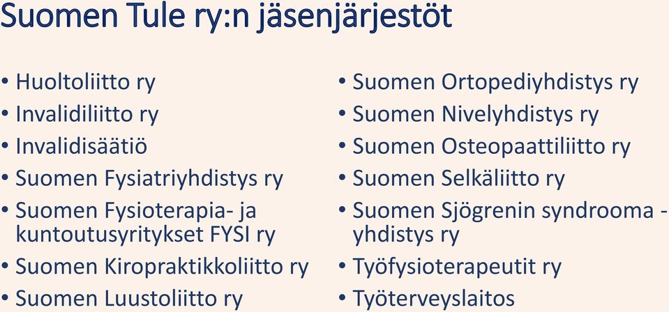 ry Suomen Luustoliitto ry Suomen Ortopediyhdistys ry Suomen Nivelyhdistys ry Suomen