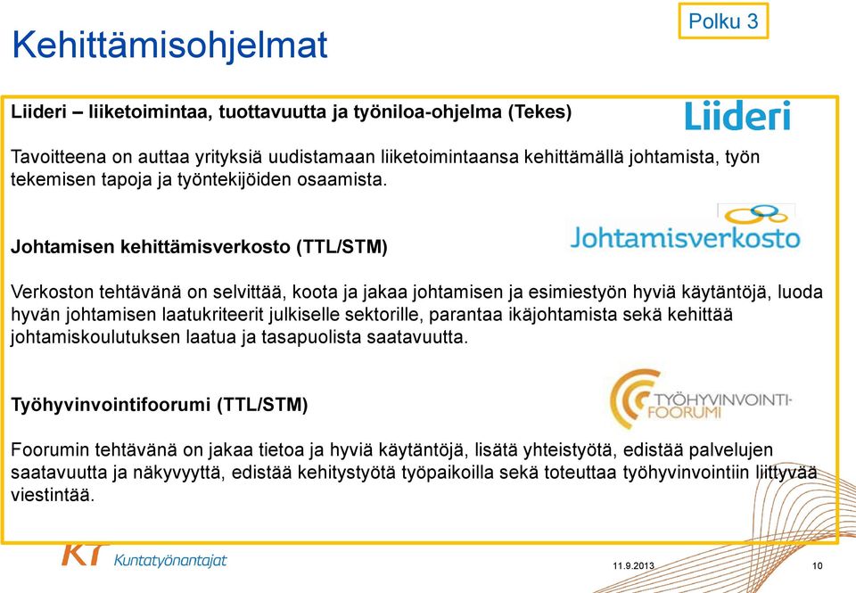 Johtamisen kehittämisverkosto (TTL/STM) Verkoston tehtävänä on selvittää, koota ja jakaa johtamisen ja esimiestyön hyviä käytäntöjä, luoda hyvän johtamisen laatukriteerit julkiselle