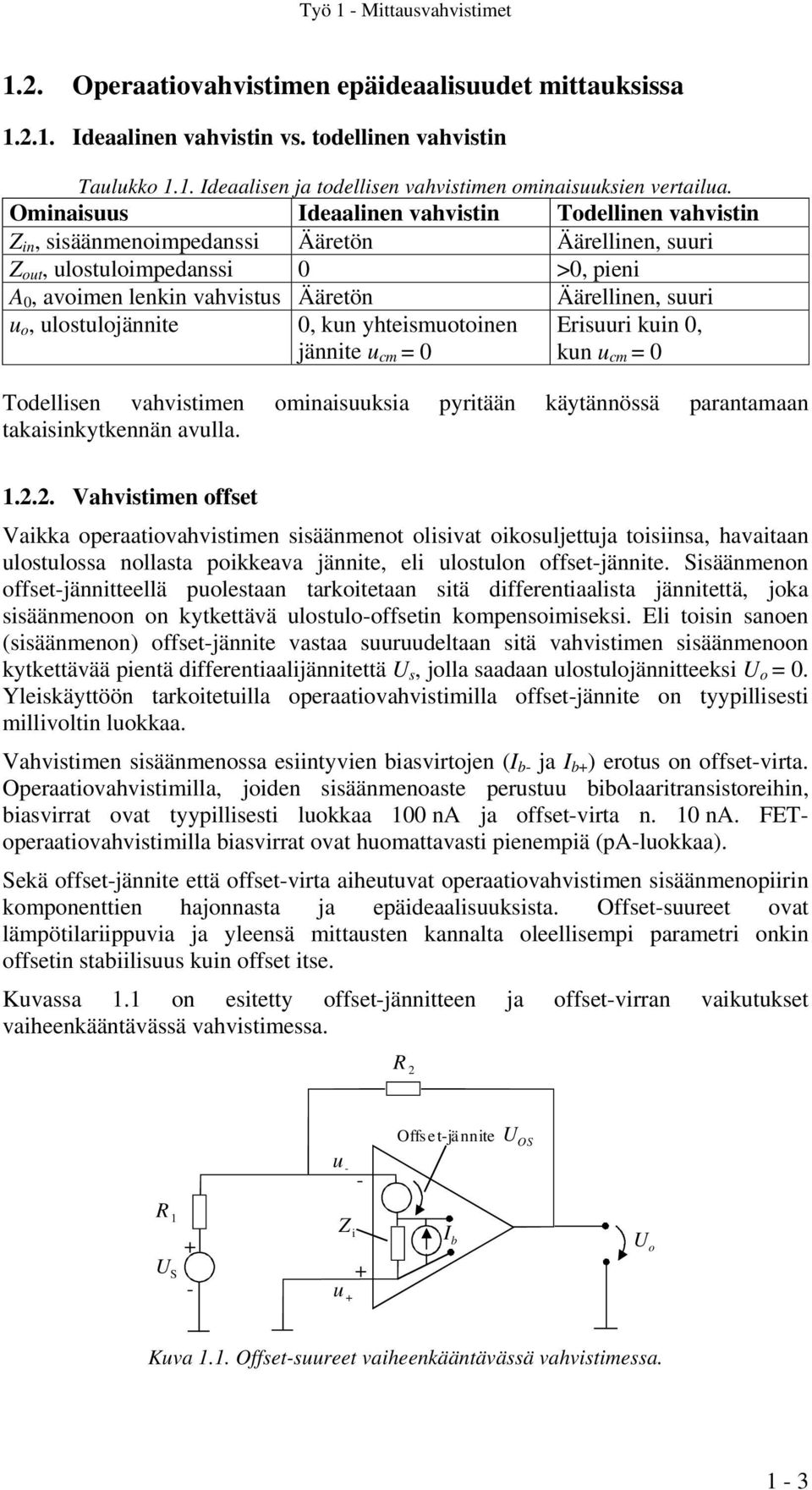 ulostulojännite 0, kun yhteismuotoinen jännite u cm = 0 Äärellinen, suuri Erisuuri kuin 0, kun u cm = 0 Todellisen vahvistimen ominaisuuksia pyritään käytännössä parantamaan takaisinkytkennän avulla.