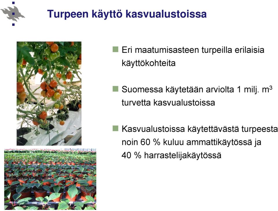 m 3 turvetta kasvualustoissa Kasvualustoissa käytettävästä