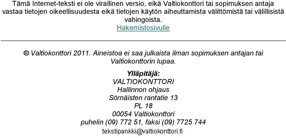 Hakemistosivulle Valtiokonttori 2011.