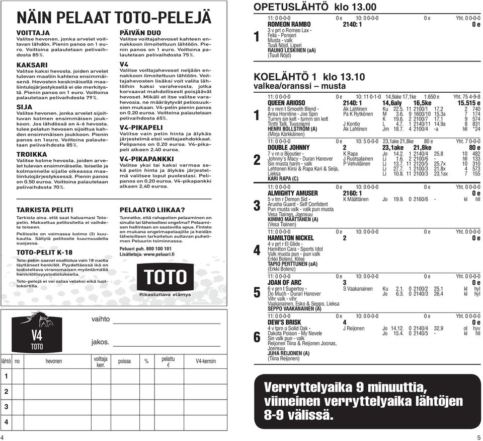 Voittoina palautetaan pelivaihdosta %. SIJA Valitse hevonen, jonka arvelet sijoittuvan kolmen ensimmäisen joukkoon.