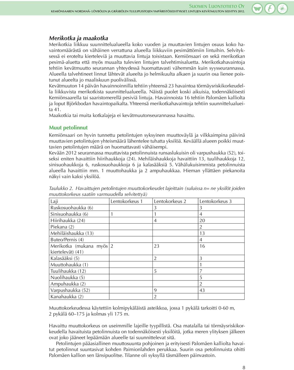 Merikotkahavaintoja tehtiin kevätmuutto seurannan yhteydessä huomattavasti vähemmän kuin syysseurannassa.