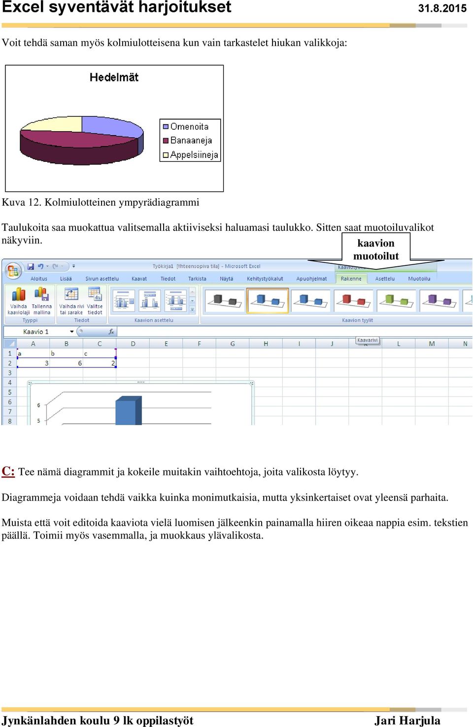 kaavion muotoilut C: Tee nämä diagrammit ja kokeile muitakin vaihtoehtoja, joita valikosta löytyy.