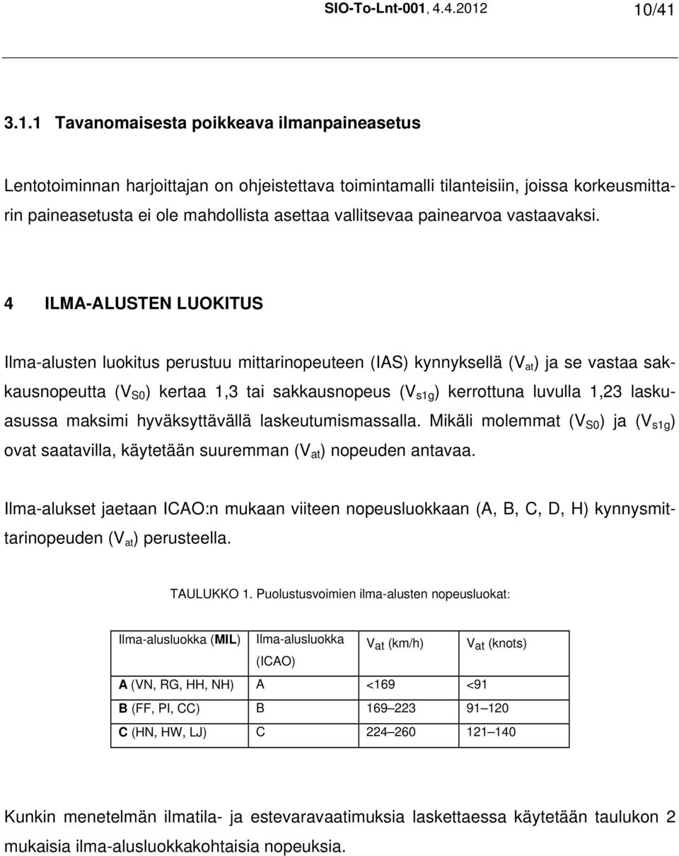 10/41 3.1.1 Tavanomaisesta poikkeava ilmanpaineasetus Lentotoiminnan harjoittajan on ohjeistettava toimintamalli tilanteisiin, joissa korkeusmittarin paineasetusta ei ole mahdollista asettaa