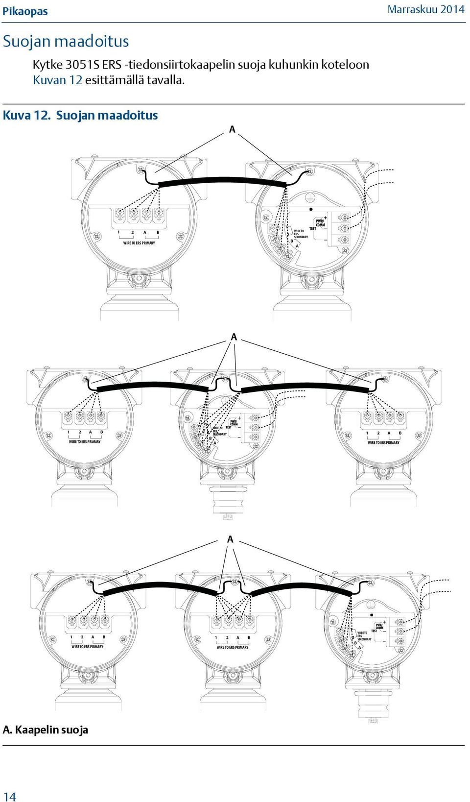 Suojan maadoitus A 1 2 A B WIRE TO ERS PRIMARY 1 WIRE TO 2 ERS SECONDARY B A A 1 2 A B WIRE TO ERS