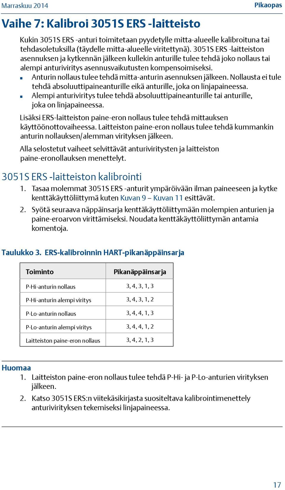 Anturin nollaus tulee tehdä mitta-anturin asennuksen jälkeen. Nollausta ei tule tehdä absoluuttipaineanturille eikä anturille, joka on linjapaineessa.