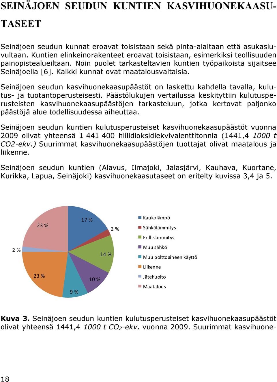 Kaikki kunnat ovat maatalousvaltaisia. Seinäjoen seudun kasvihuonekaasupäästöt on laskettu kahdella tavalla, kulutus- ja tuotantoperusteisesti.