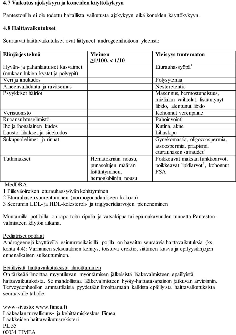 Aineenvaihdunta ja ravitsemus Psyykkiset häiriöt Verisuonisto Ruoansulatuselimistö Iho ja ihonalainen kudos Luusto, lihakset ja sidekudos Sukupuolielimet ja rinnat Tutkimukset Yleinen 1/100, < 1/10