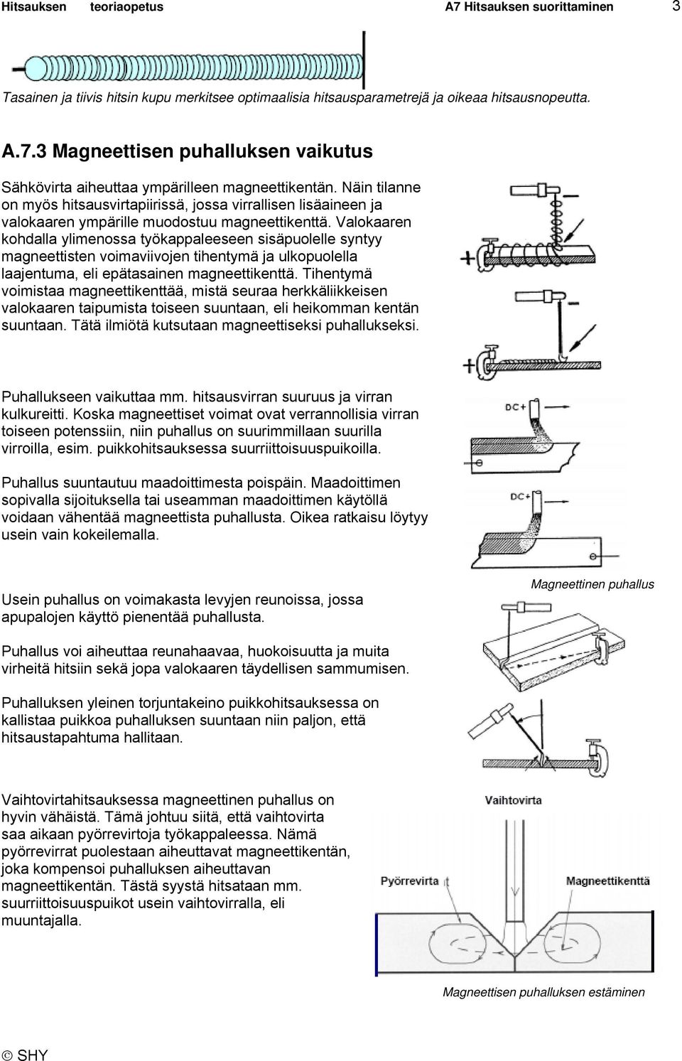 Valokaaren kohdalla ylimenossa työkappaleeseen sisäpuolelle syntyy magneettisten voimaviivojen tihentymä ja ulkopuolella laajentuma, eli epätasainen magneettikenttä.
