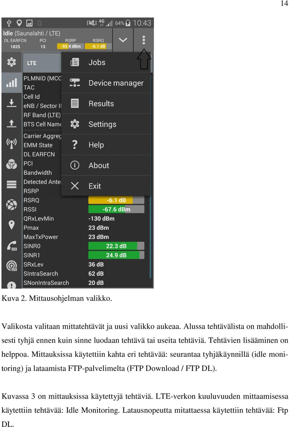 Mittauksissa käytettiin kahta eri tehtävää: seurantaa tyhjäkäynnillä (idle monitoring) ja lataamista FTP-palvelimelta (FTP Download /