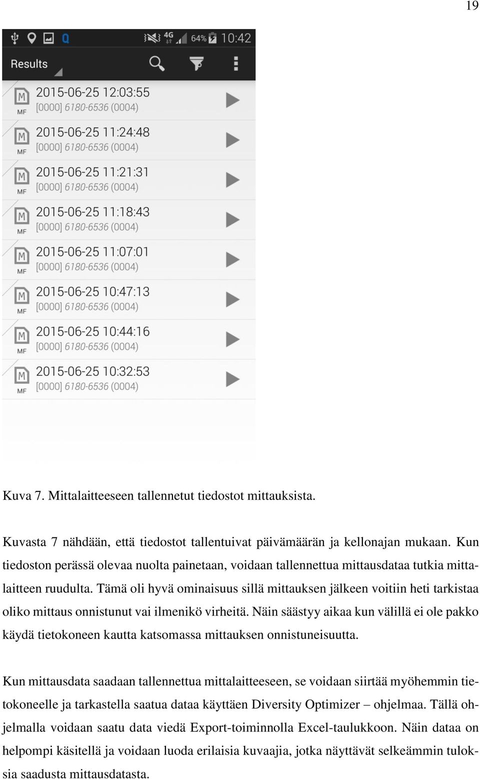 Tämä oli hyvä ominaisuus sillä mittauksen jälkeen voitiin heti tarkistaa oliko mittaus onnistunut vai ilmenikö virheitä.