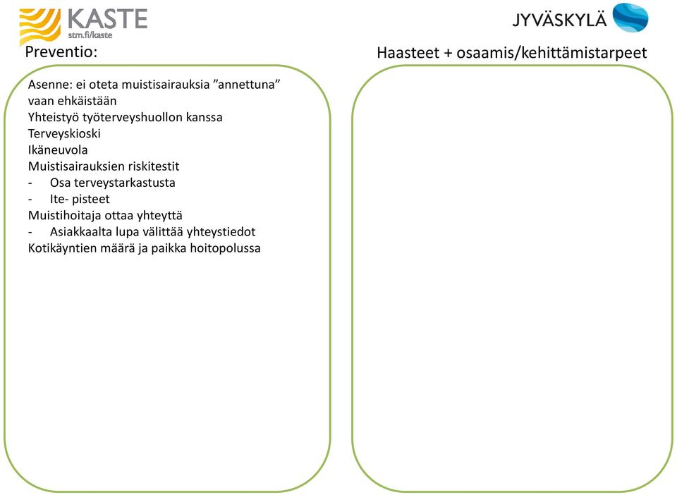 Muistisairauksien riskitestit - Osa terveystarkastusta - Ite- pisteet Muistihoitaja