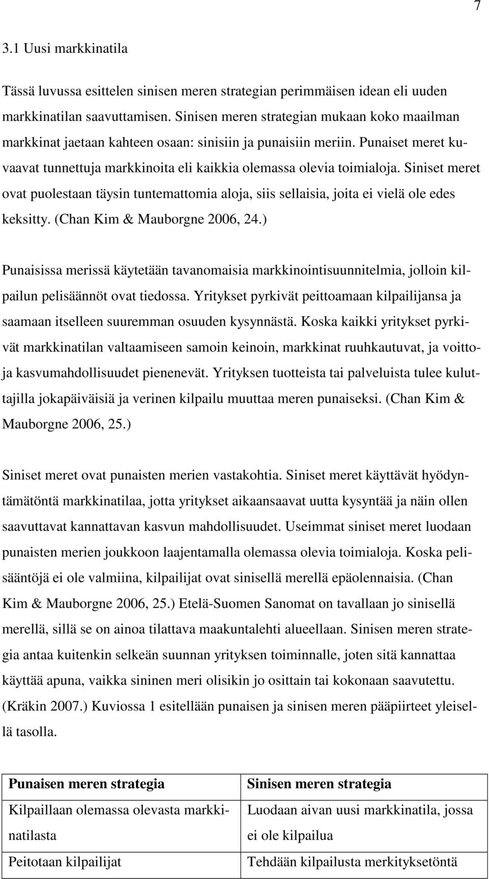 Siniset meret ovat puolestaan täysin tuntemattomia aloja, siis sellaisia, joita ei vielä ole edes keksitty. (Chan Kim & Mauborgne 2006, 24.