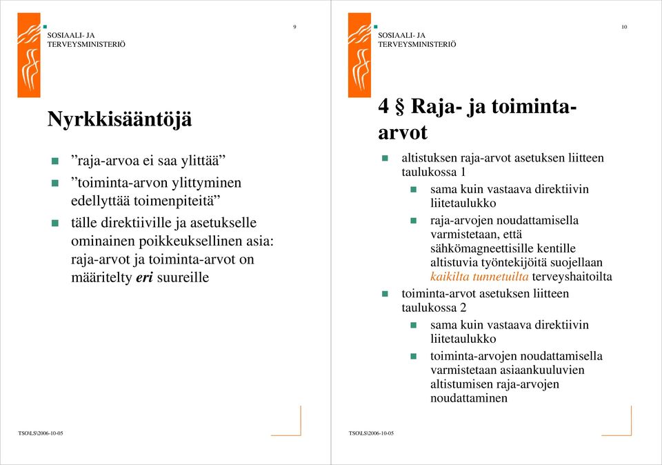 liitetaulukko raja-arvojen noudattamisella varmistetaan, että sähkömagneettisille kentille altistuvia työntekijöitä suojellaan kaikilta tunnetuilta terveyshaitoilta