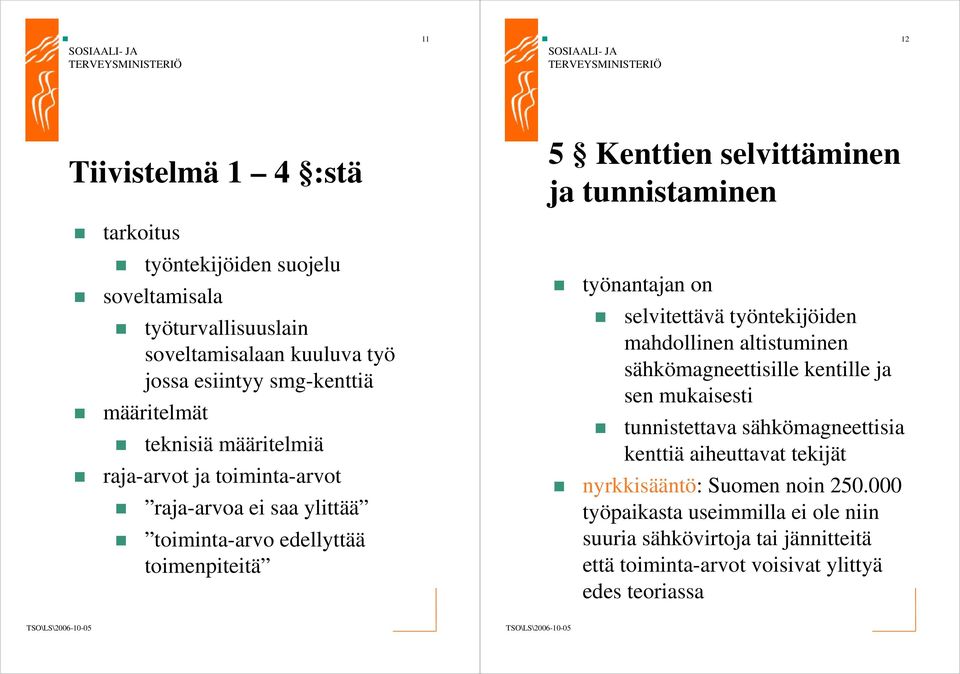 työnantajan on selvitettävä työntekijöiden mahdollinen altistuminen sähkömagneettisille kentille ja sen mukaisesti tunnistettava sähkömagneettisia kenttiä