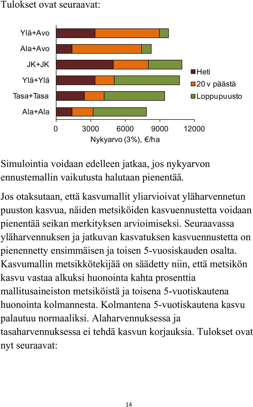 Jos otaksutaan, että kasvumallit yliarvioivat yläharvennetun puuston kasvua, näiden metsiköiden kasvuennustetta voidaan pienentää seikan merkityksen arvioimiseksi.