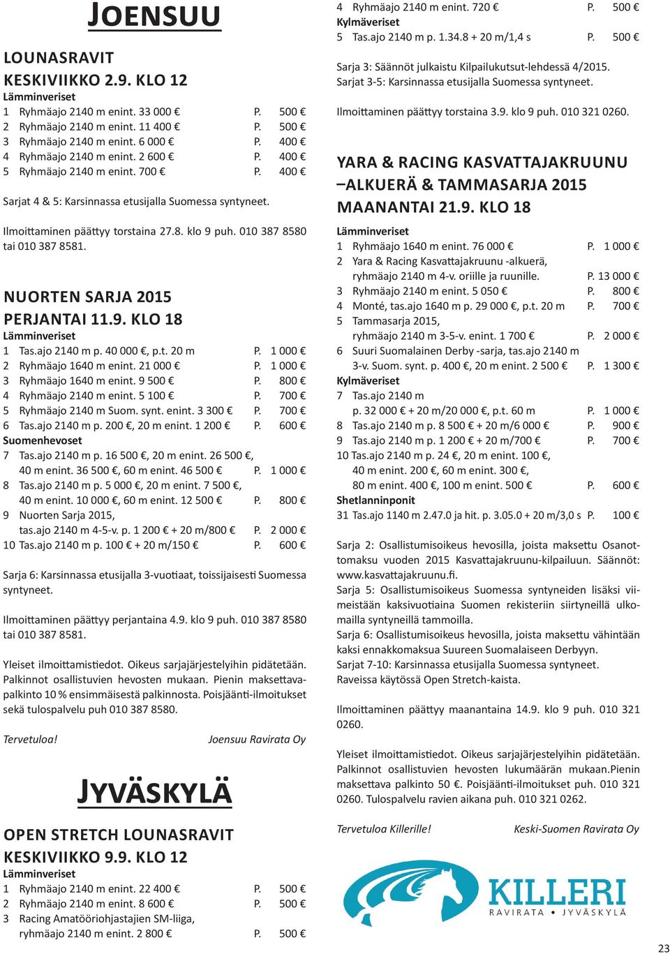 ajo 2140 m p. 40 000, p.t. 20 m P. 1 000 2 Ryhmäajo 1640 m enint. 21 000 P. 1 000 3 Ryhmäajo 1640 m enint. 9 500 P. 800 4 Ryhmäajo 2140 m enint. 5 100 P. 700 5 Ryhmäajo 2140 m Suom. synt. enint. 3 300 P.