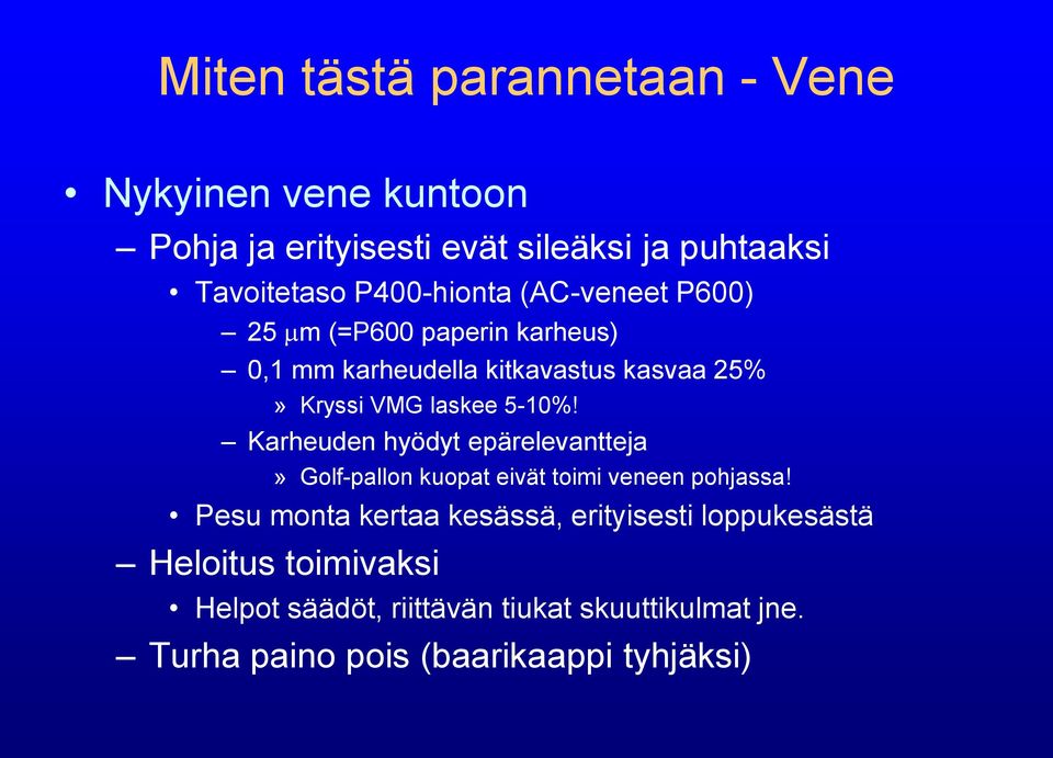 5-10%! Karheuden hyödyt epärelevantteja» Golf-pallon kuopat eivät toimi veneen pohjassa!