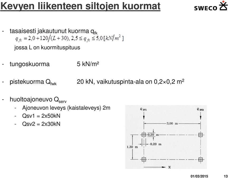 20 kn, vaikutuspinta-ala on 0,2 0,2 m 2 - huoltoajoneuvo Q serv -