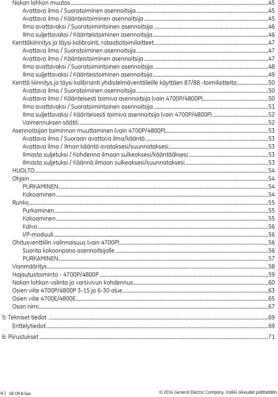 ..47 Avattava ilma / Käänteistoiminen asennoitsija...47 Ilma avattavaksi / Suoratoimintoinen asennoitsija...48 Ilma suljettavaksi / Käänteistoiminen asennoitsija.