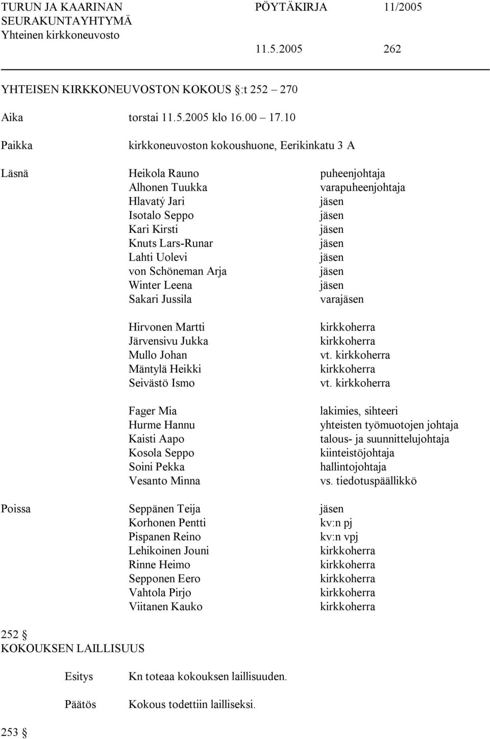 jäsen Lahti Uolevi jäsen von Schöneman Arja jäsen Winter Leena jäsen Sakari Jussila varajäsen Hirvonen Martti Järvensivu Jukka Mullo Johan Mäntylä Heikki Seivästö Ismo Fager Mia Hurme Hannu Kaisti
