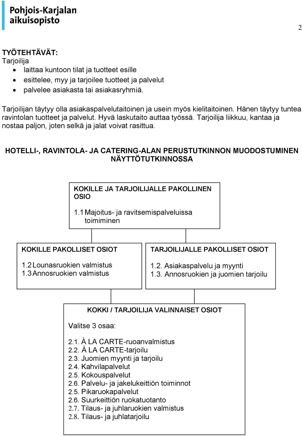 Tarjoilija liikkuu, kantaa ja nostaa paljon, joten selkä ja jalat voivat rasittua.