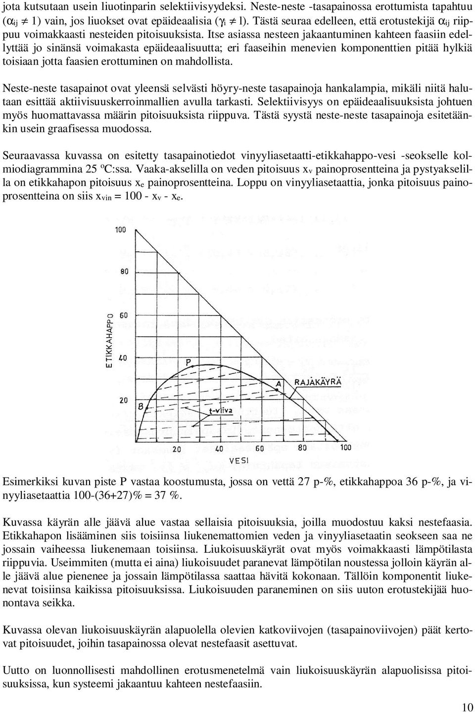 Itse asassa nesteen jakaantumnen kahteen faasn edellyttää jo snänsä vomakasta epädeaalsuutta; er faasehn meneven komponentten ptää hylkä tosaan jotta faasen erottumnen on mahdollsta.