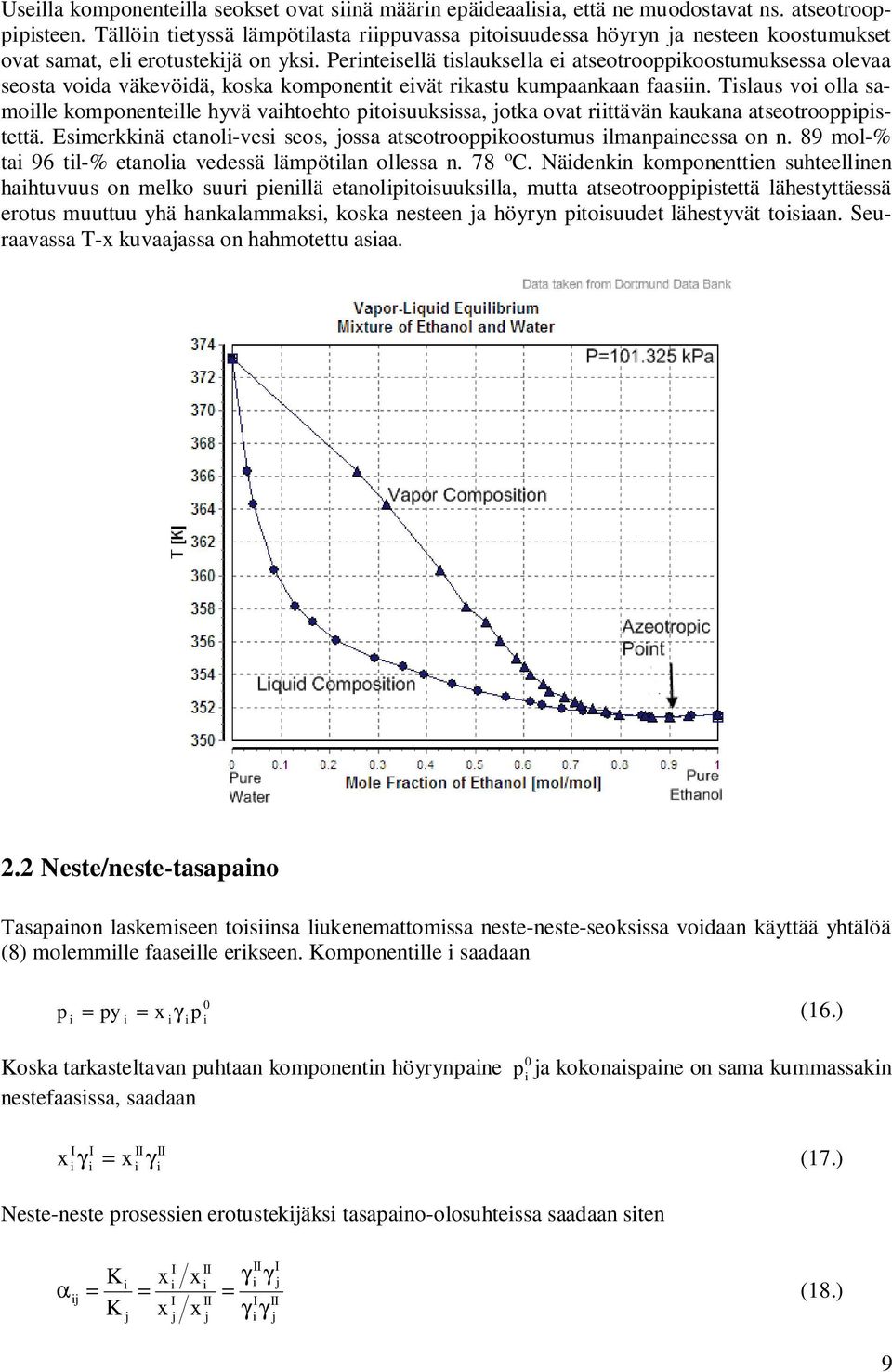 Perntesellä tslauksella e atseotrooppkoostumuksessa olevaa seosta voda väkevödä, koska komponentt evät rkastu kumpaankaan faasn.